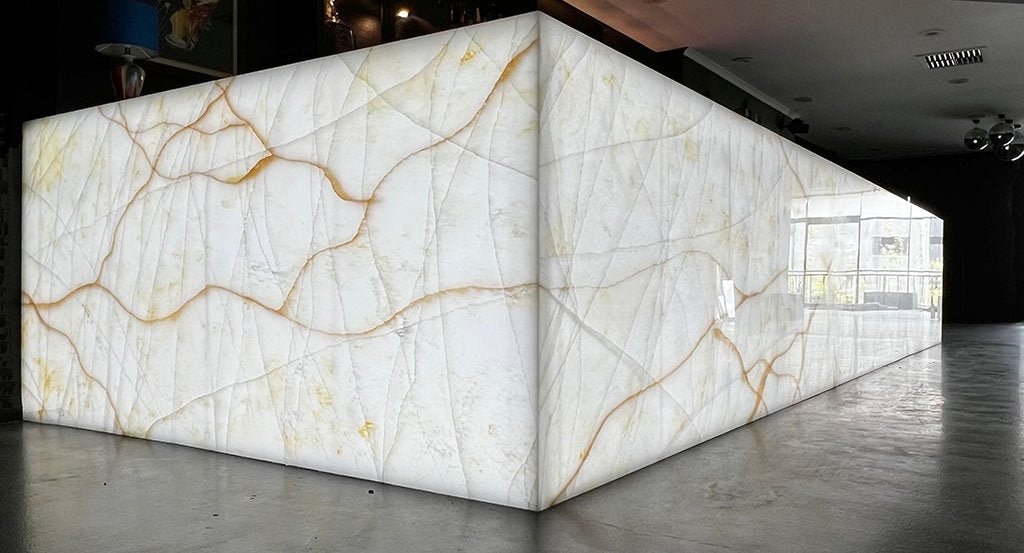 Reference application image showing a backlit translucent stone counter
