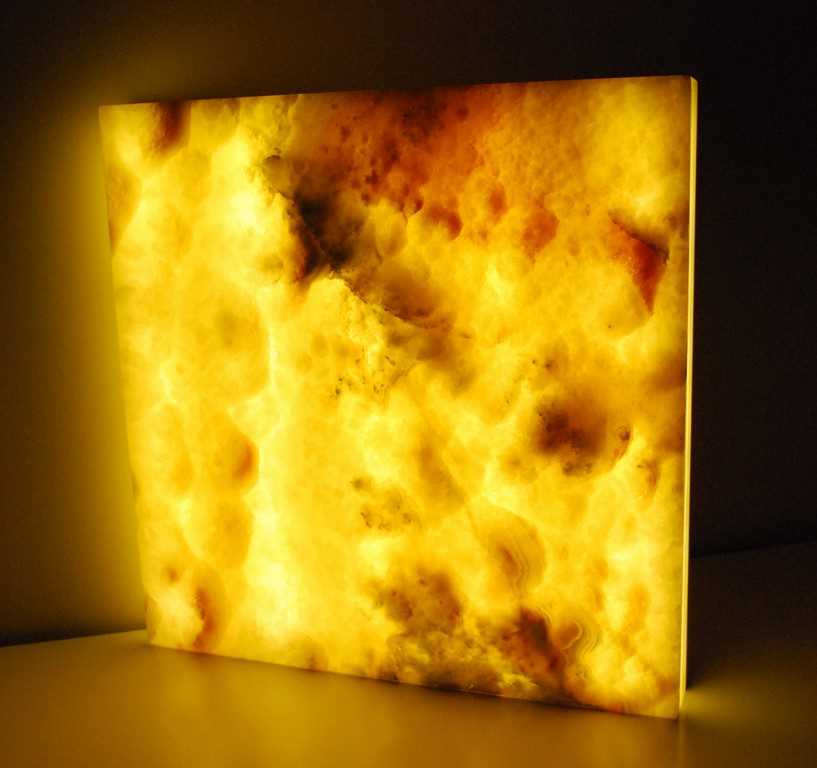 Reference image showing an illuminated translucent marble panel