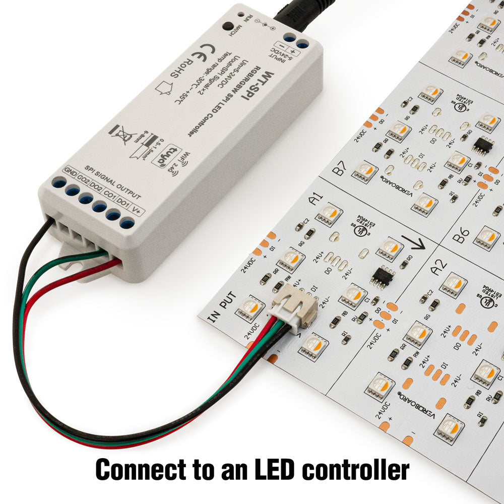 Reference image showing an LED controller connected to a flexible digital LED light sheet