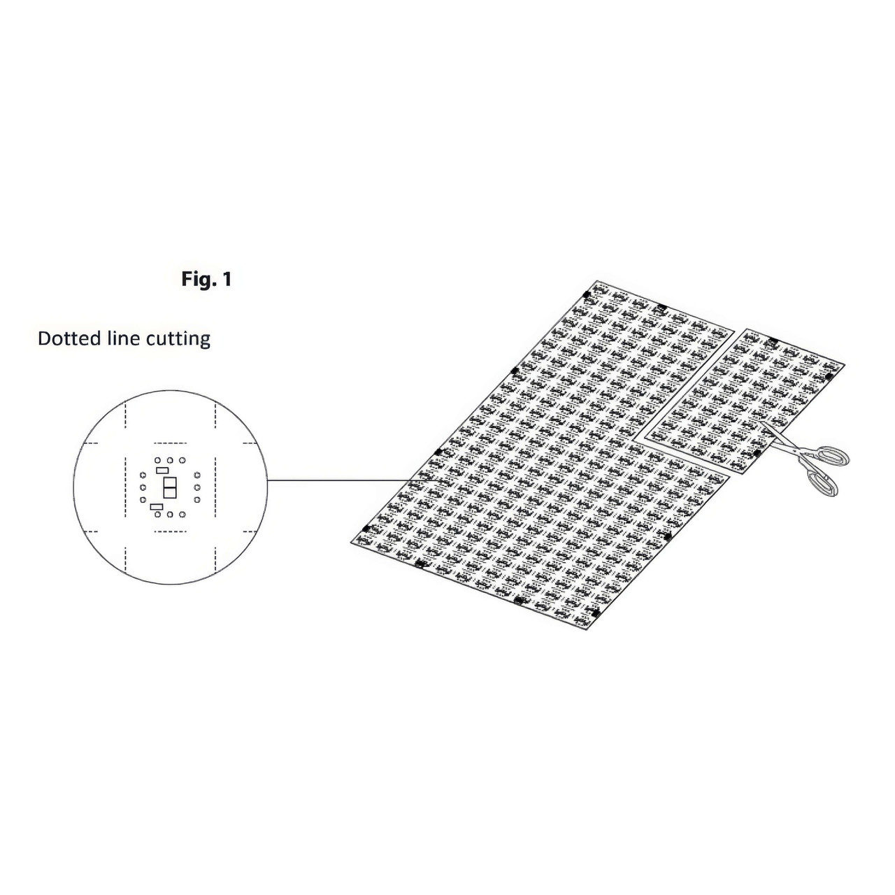 LED light sheet dotted cutting diagram for configurable panel sizes