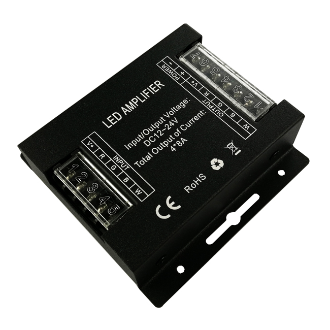 RGBW LED power amplifier for extending controller output in LED light sheet layouts